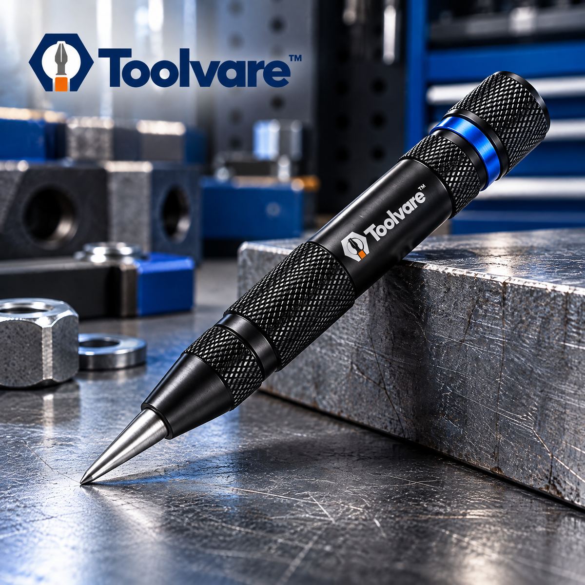 Toolvare™ Automatic Spring-Loaded Center Punch with Hardened Steel Precision Tip