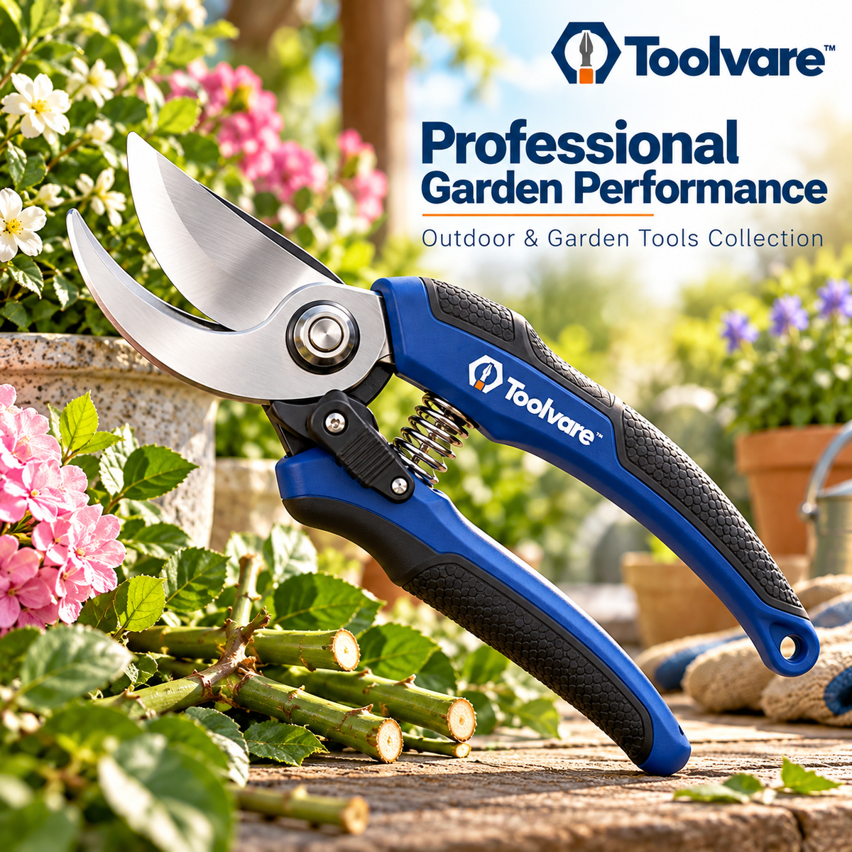 Toolvare™ Professional Garden Pruner with Sharp Steel Blade & Ergonomic Non-Slip Handle
