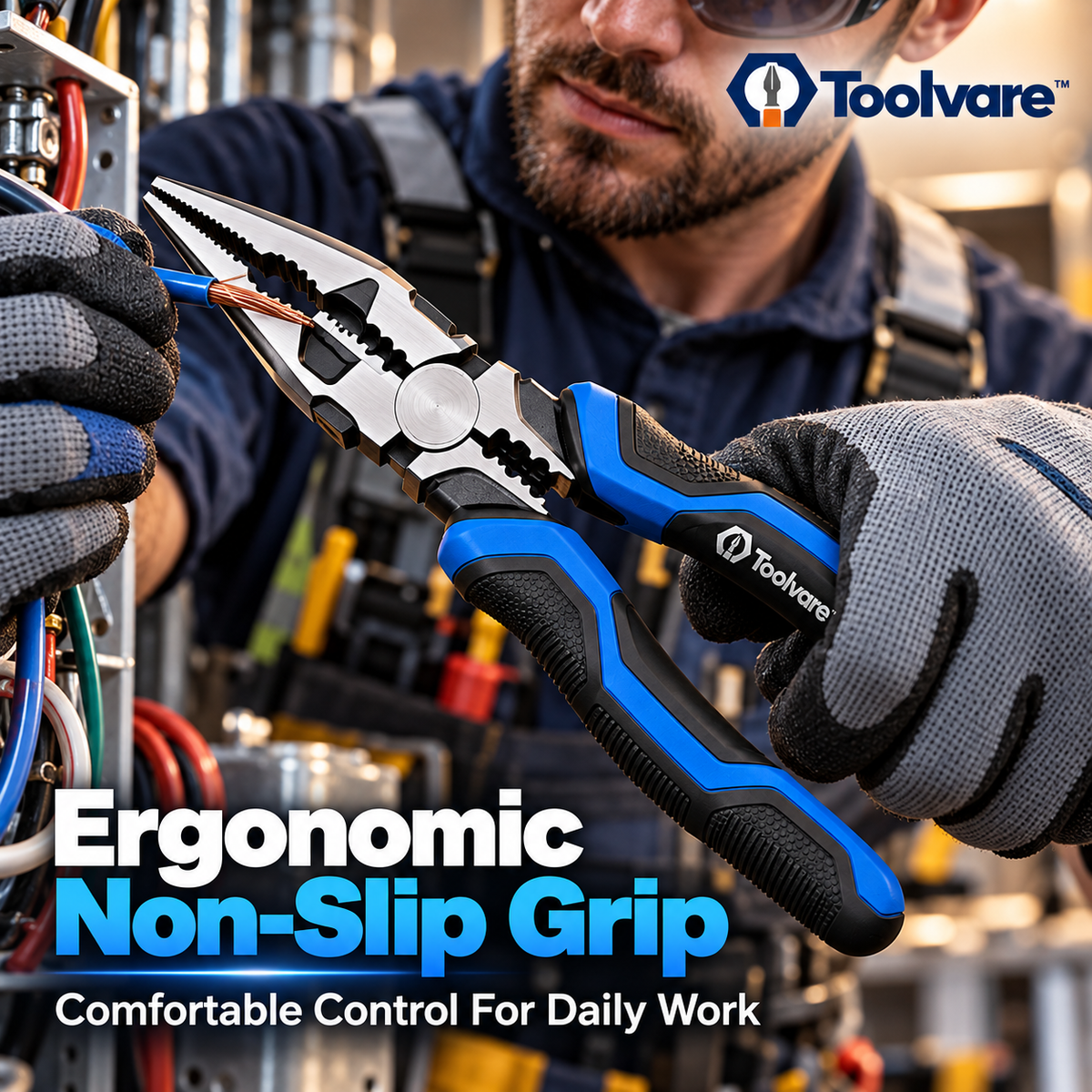 Toolvare™ Multi-Function Electrician Pliers with Cutting, Stripping & Crimping Functions