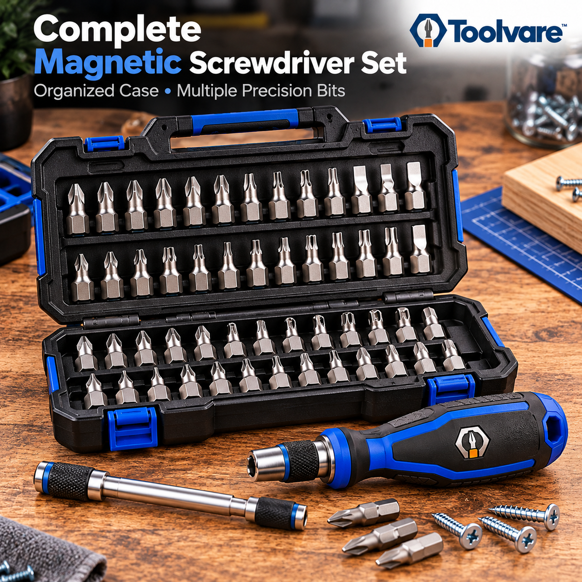 Toolvare™ Magnetic Precision Screwdriver Set with Multi-Size Bits & Portable Storage Case