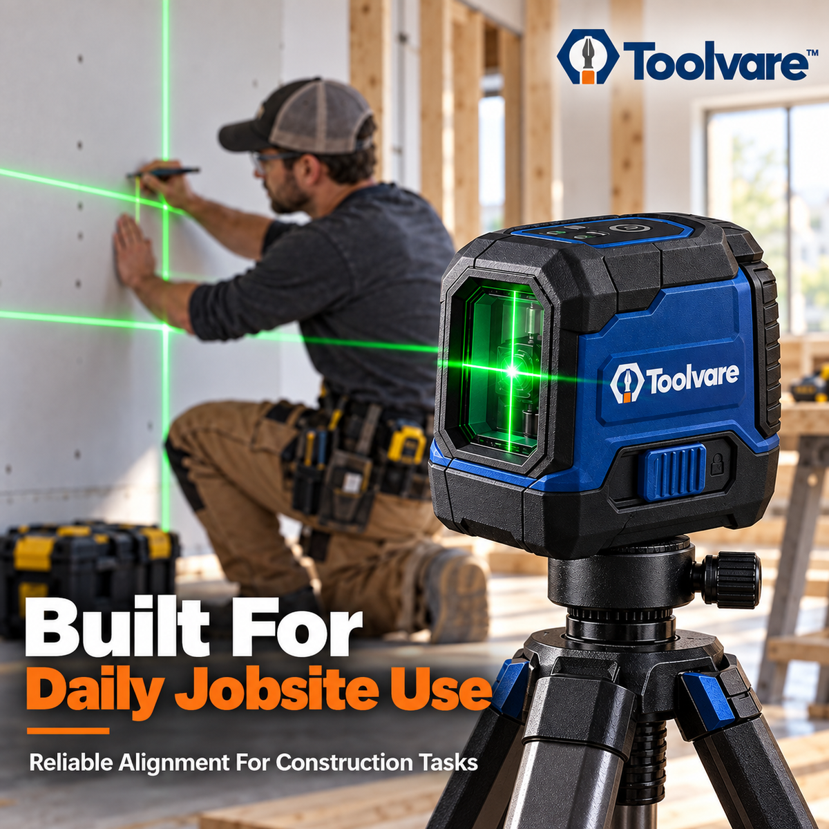 Toolvare™ Green Cross-Line Laser Level with Self-Leveling Alignment System
