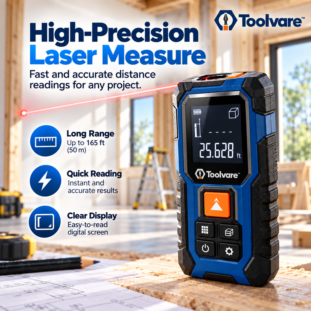 Toolvare™ Digital Laser Distance Meter with Accurate Measurement & Backlit LCD Display