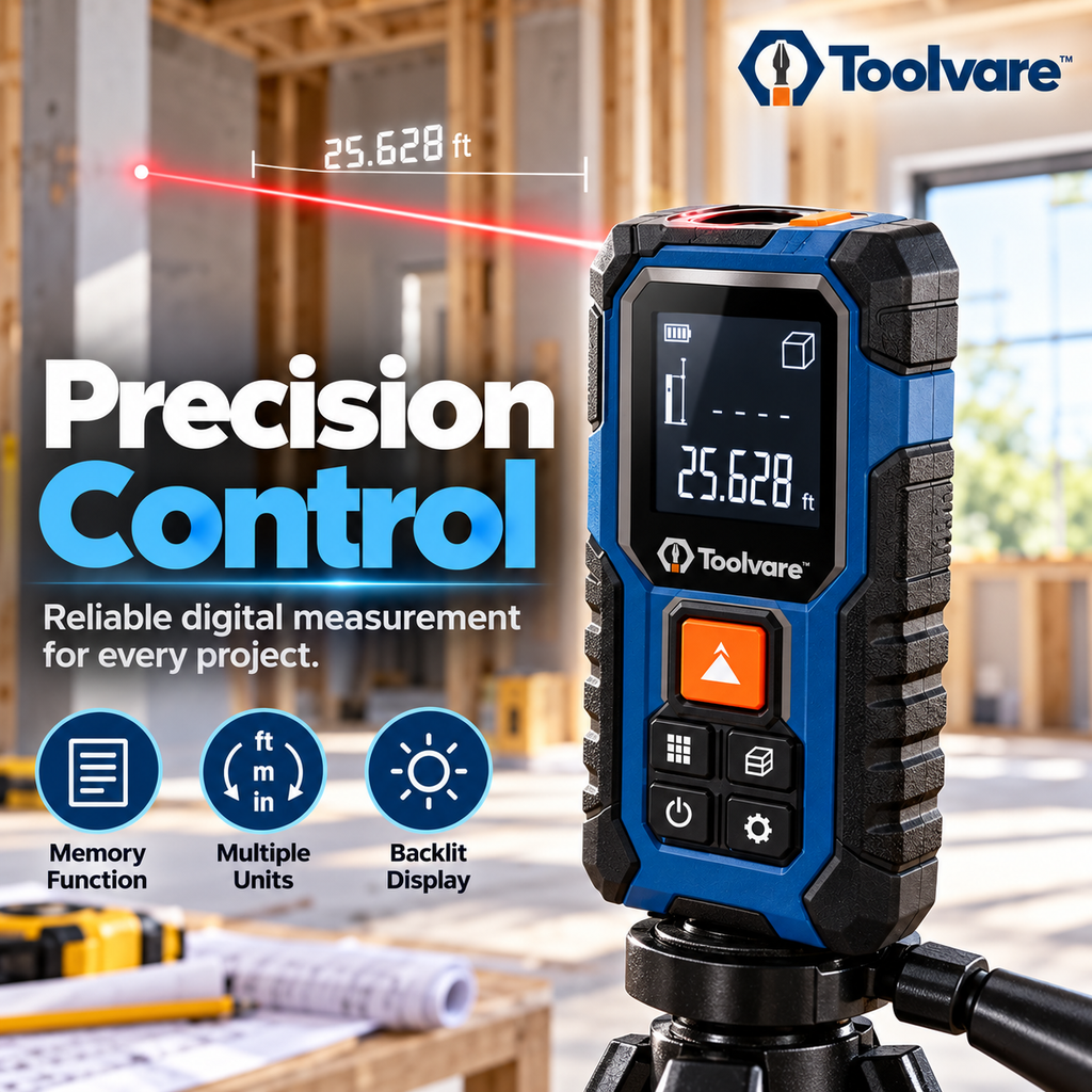 Toolvare™ Digital Laser Distance Meter with Accurate Measurement & Backlit LCD Display