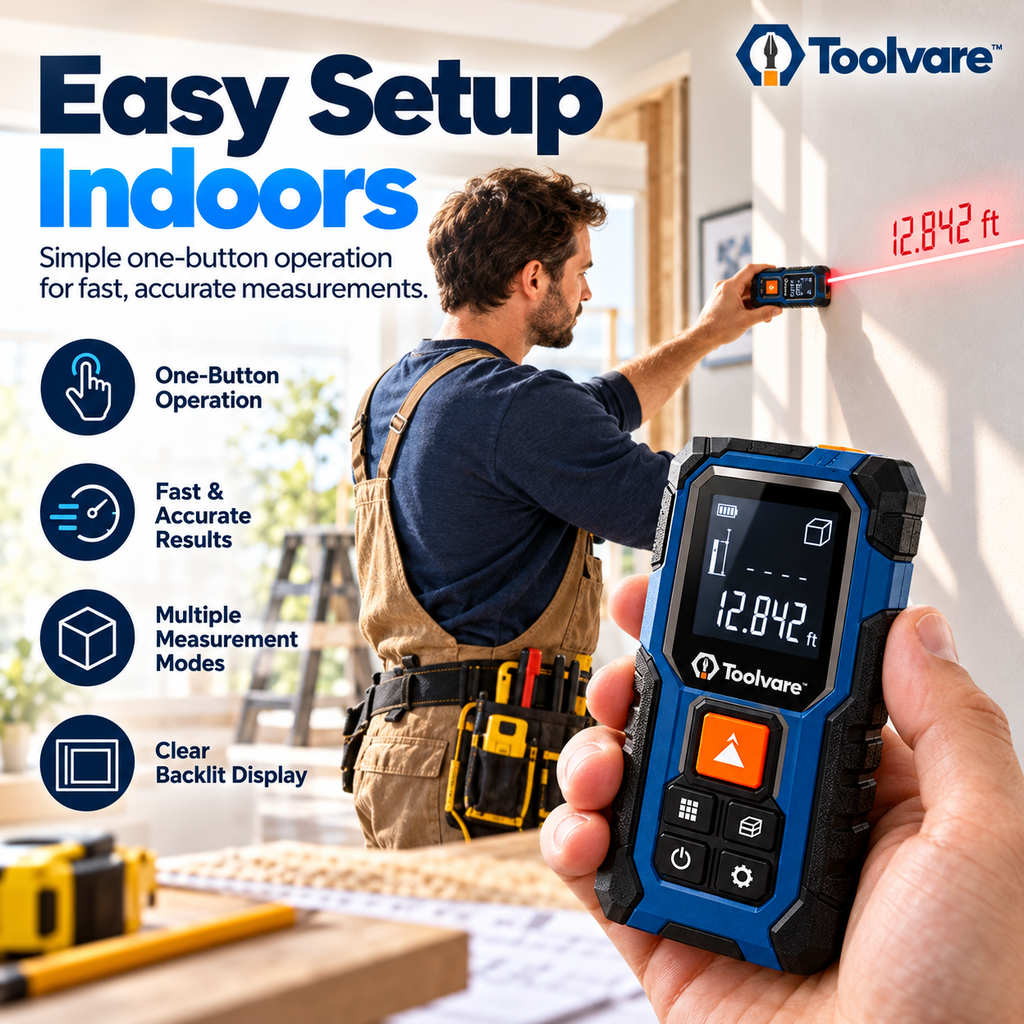 Toolvare™ Digital Laser Distance Meter with Accurate Measurement & Backlit LCD Display