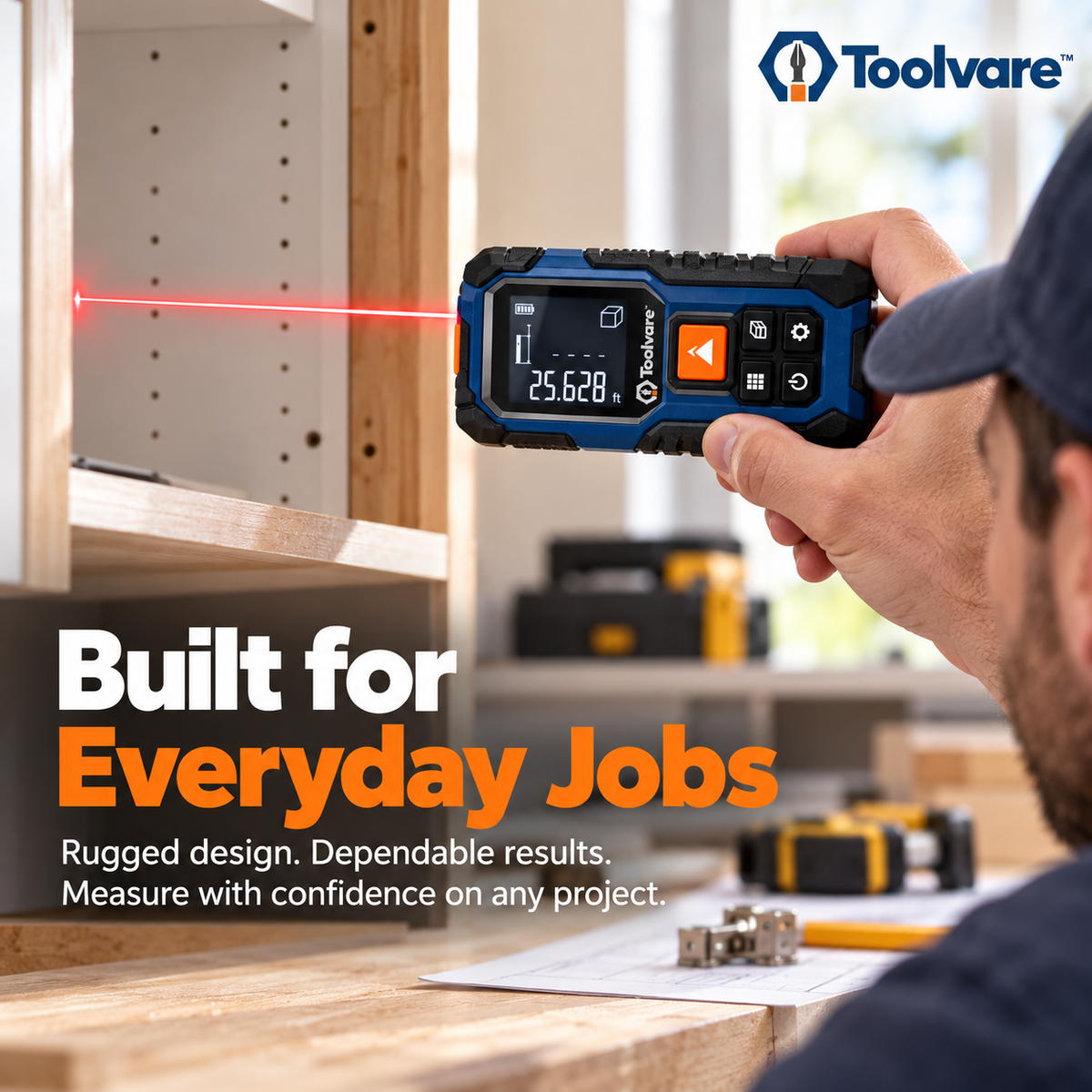 Toolvare™ Digital Laser Distance Meter with Accurate Measurement & Backlit LCD Display