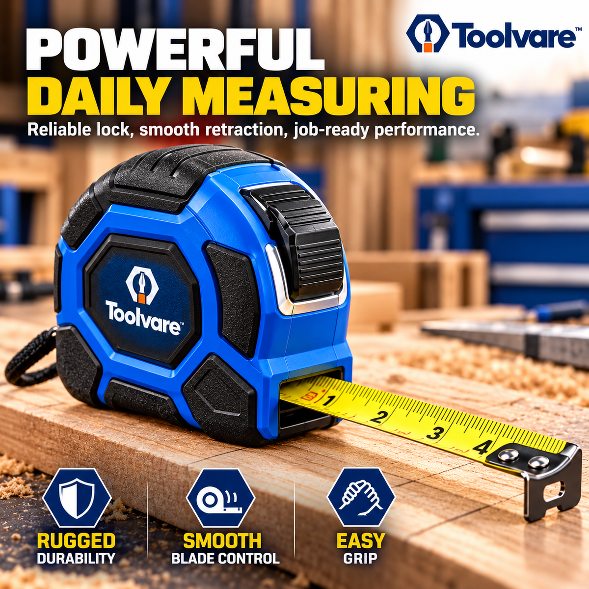 Toolvare™ Heavy-Duty Tape Measure, 25FT/7.5M Steel Measuring Tape with Rugged Case & Clear Markings