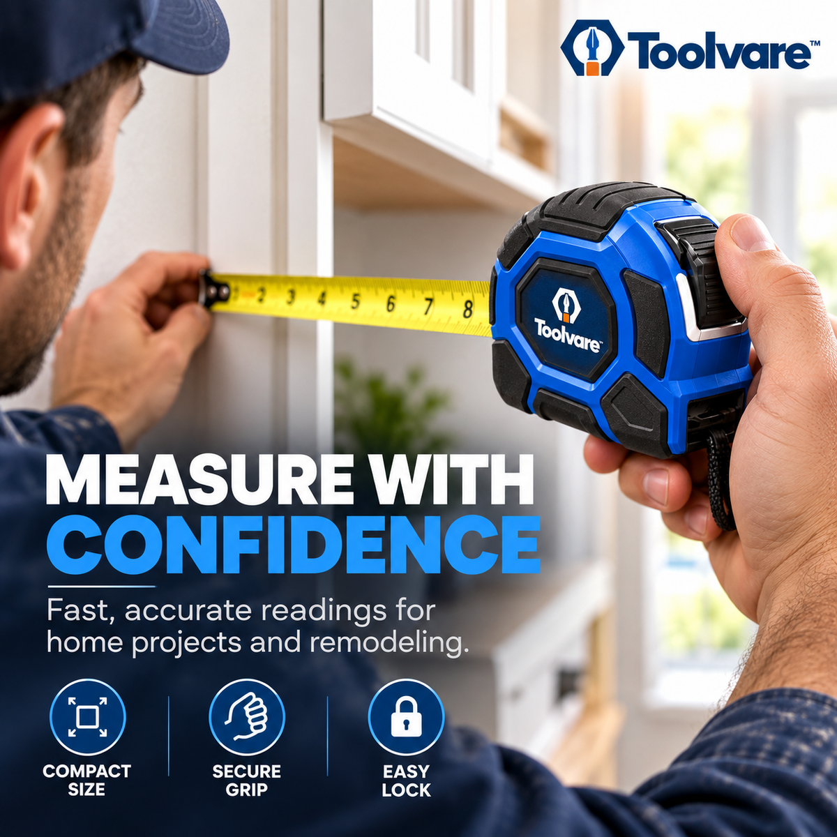 Toolvare™ Heavy-Duty Tape Measure, 25FT/7.5M Steel Measuring Tape with Rugged Case & Clear Markings