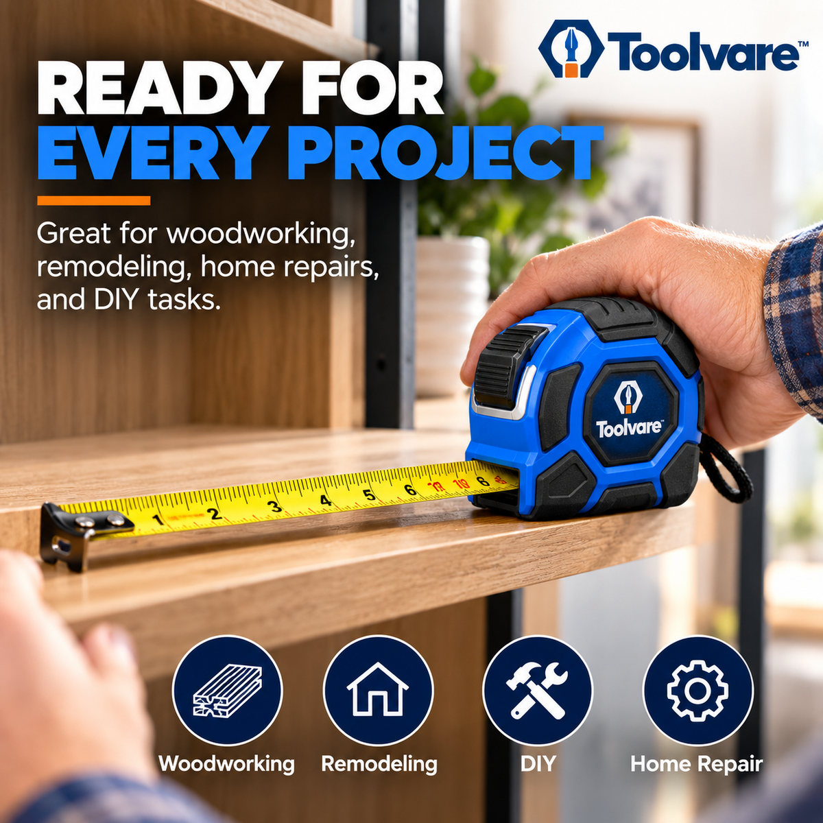 Toolvare™ Heavy-Duty Tape Measure, 25FT/7.5M Steel Measuring Tape with Rugged Case & Clear Markings