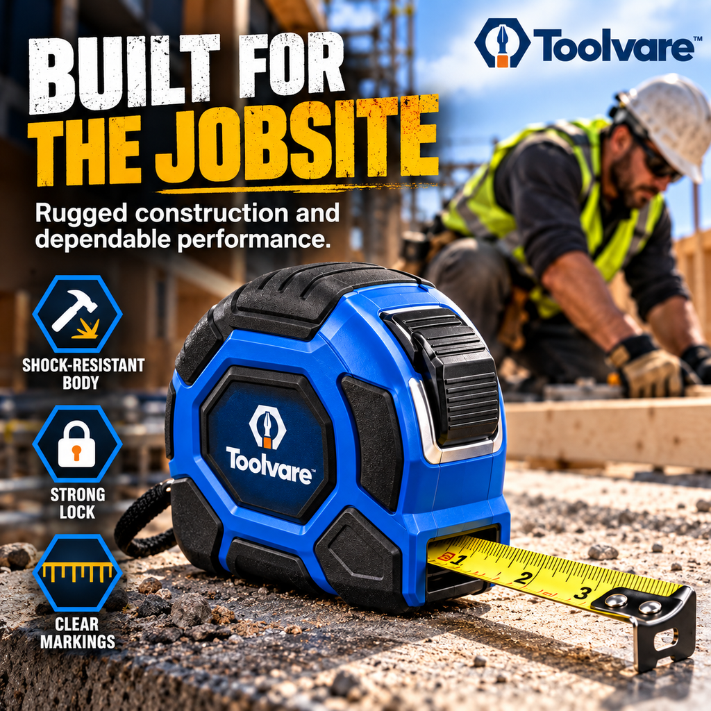 Toolvare™ Heavy-Duty Tape Measure, 25FT/7.5M Steel Measuring Tape with Rugged Case & Clear Markings