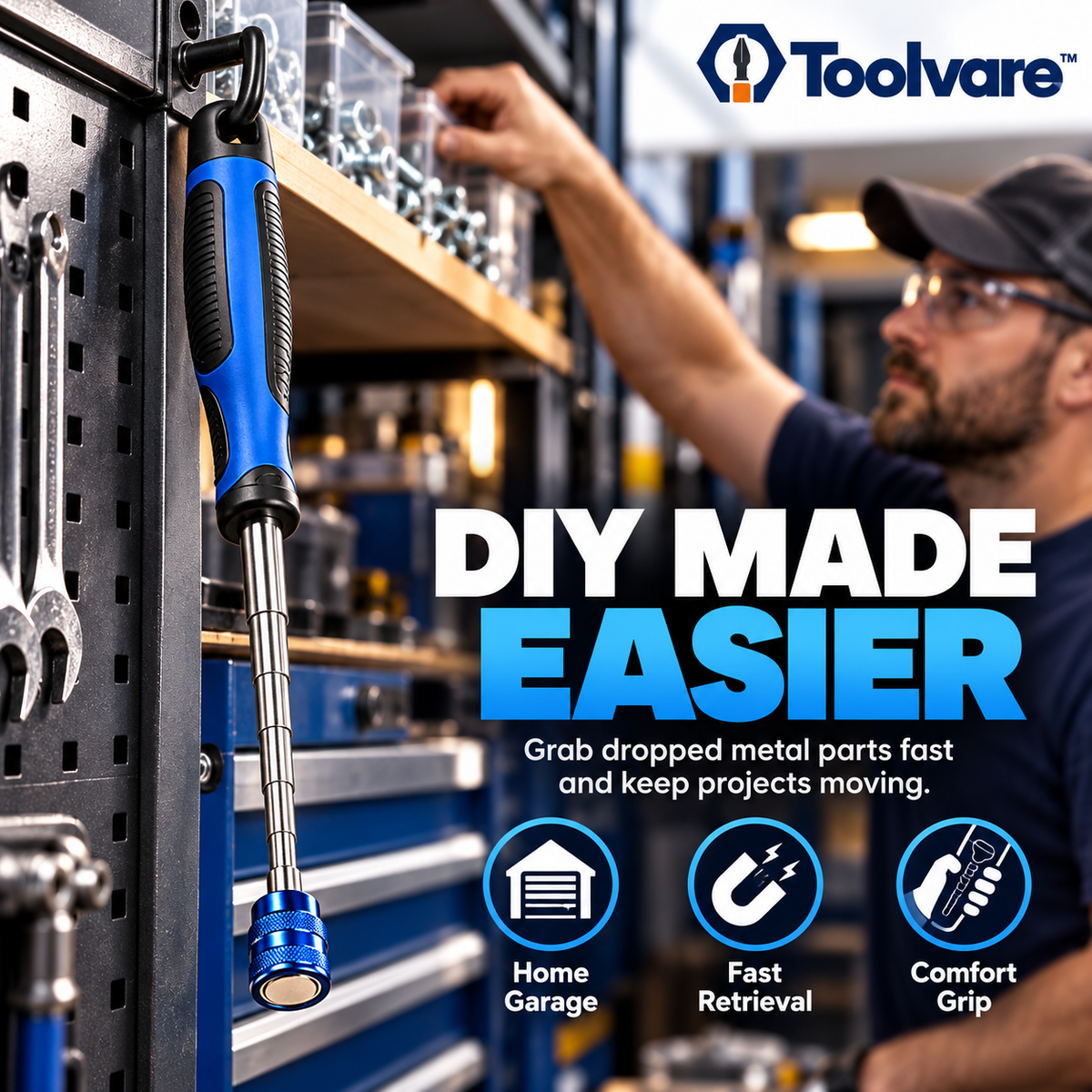 Toolvare™ 25-Inch Telescoping Magnetic Pickup Tool with LED Light & Strong Magnetic Head