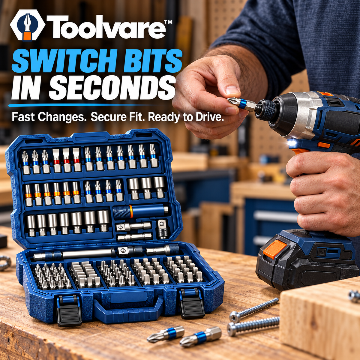 Toolvare™ Professional Impact Drill Bit Set with Multi-Size Hex Shank Screwdriver Bits
