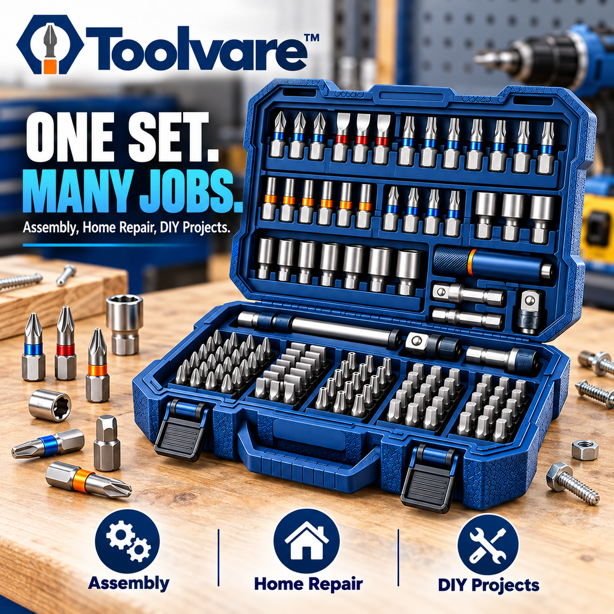 Toolvare™ Professional Impact Drill Bit Set with Multi-Size Hex Shank Screwdriver Bits