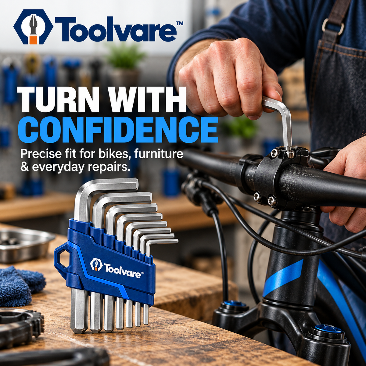 Toolvare™ Hardened Alloy Steel Hex Key Set with Multi-Size L-Shaped Wrenches