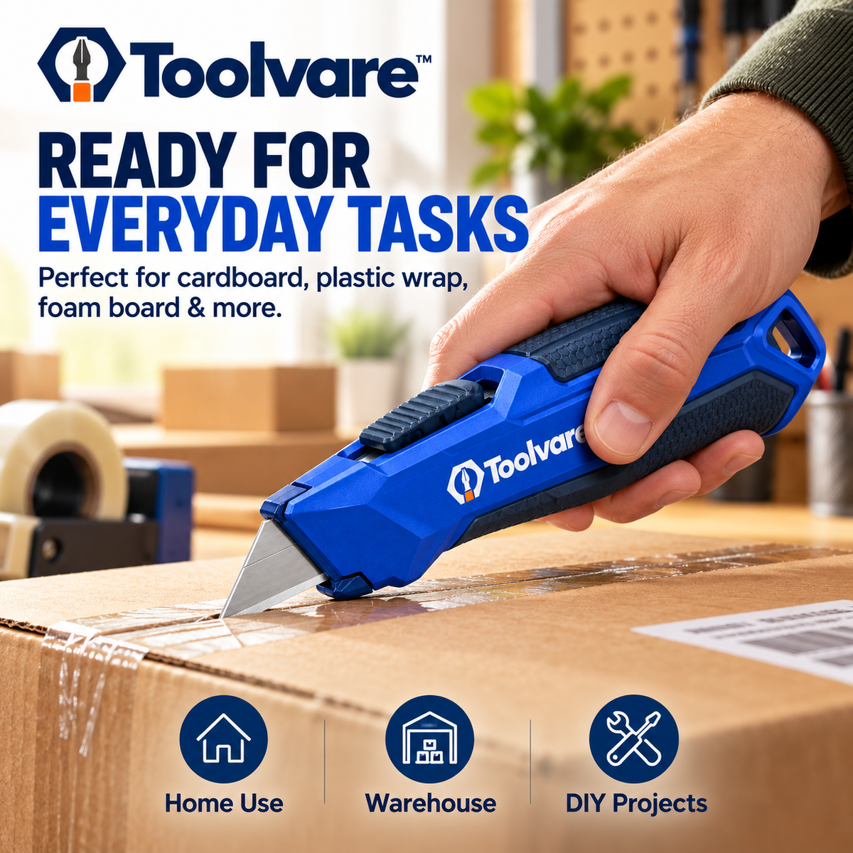 Toolvare™ Professional Retractable Utility Knife with SK5 Steel Blade & Safety Lock