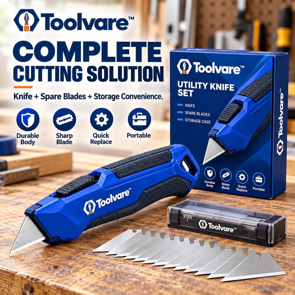 Toolvare™ Professional Retractable Utility Knife with SK5 Steel Blade & Safety Lock