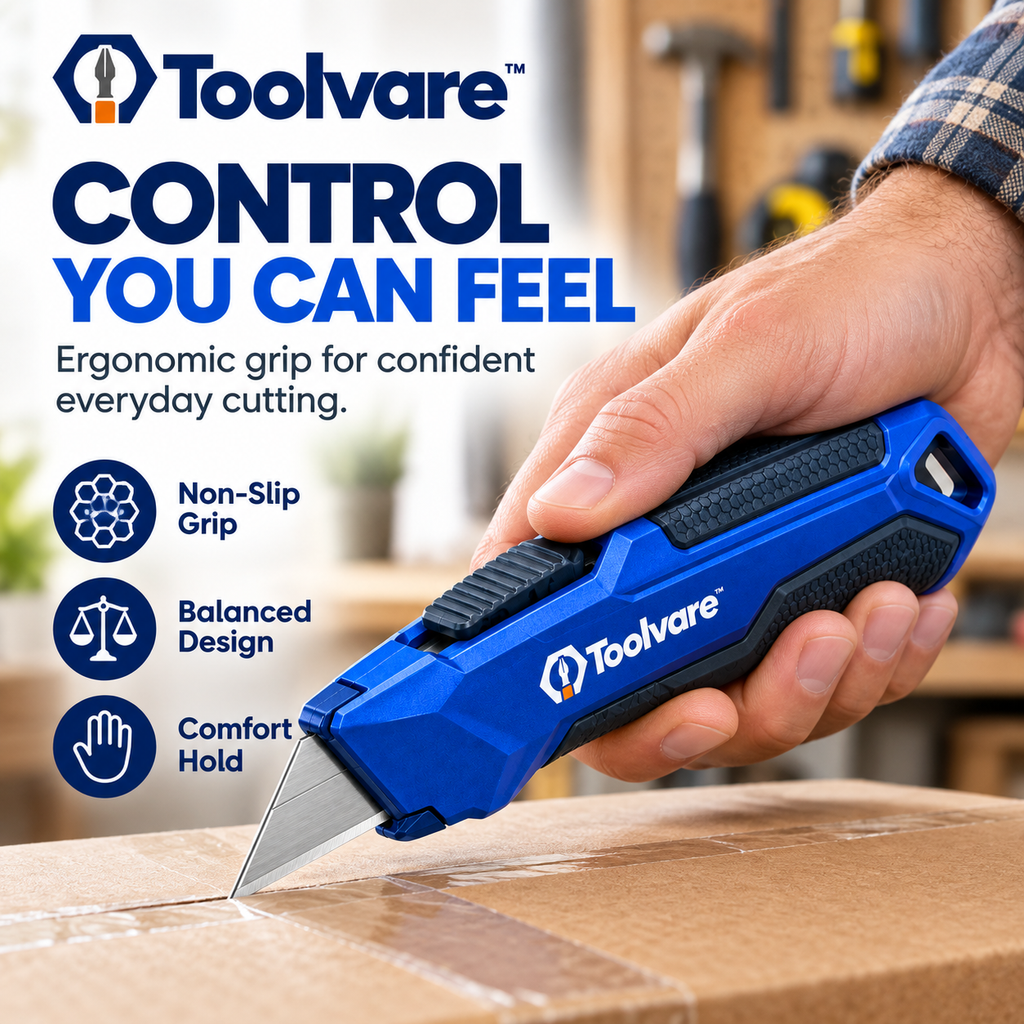 Toolvare™ Professional Retractable Utility Knife with SK5 Steel Blade & Safety Lock