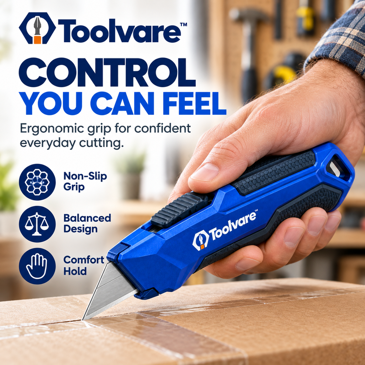 Toolvare™ Professional Retractable Utility Knife with SK5 Steel Blade & Safety Lock