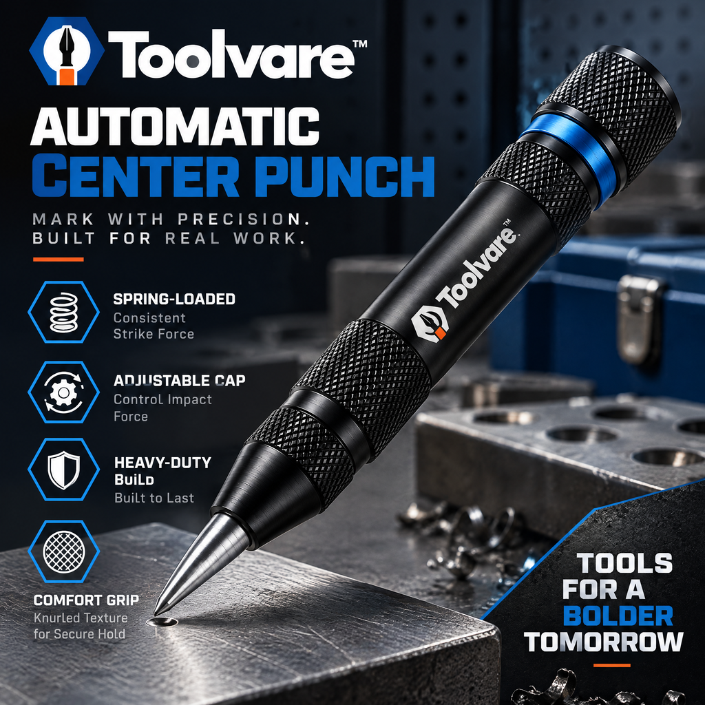 Toolvare™ Automatic Spring-Loaded Center Punch with Hardened Steel Precision Tip