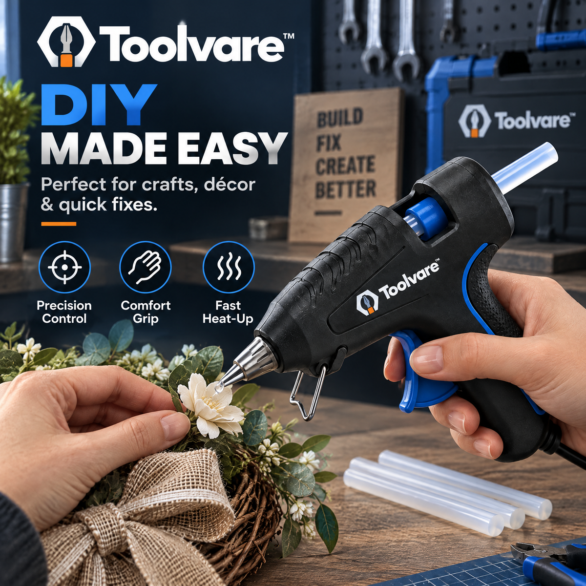 Toolvare™ Mini Fast-Heating Hot Glue Gun with Anti-Drip Nozzle for DIY & Repair Projects