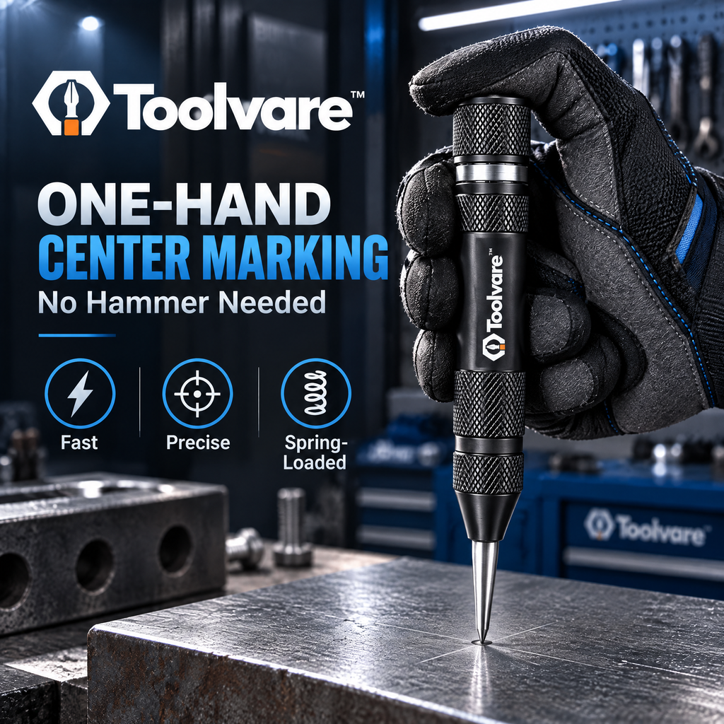 Toolvare™ Automatic Spring-Loaded Center Punch with Hardened Steel Precision Tip