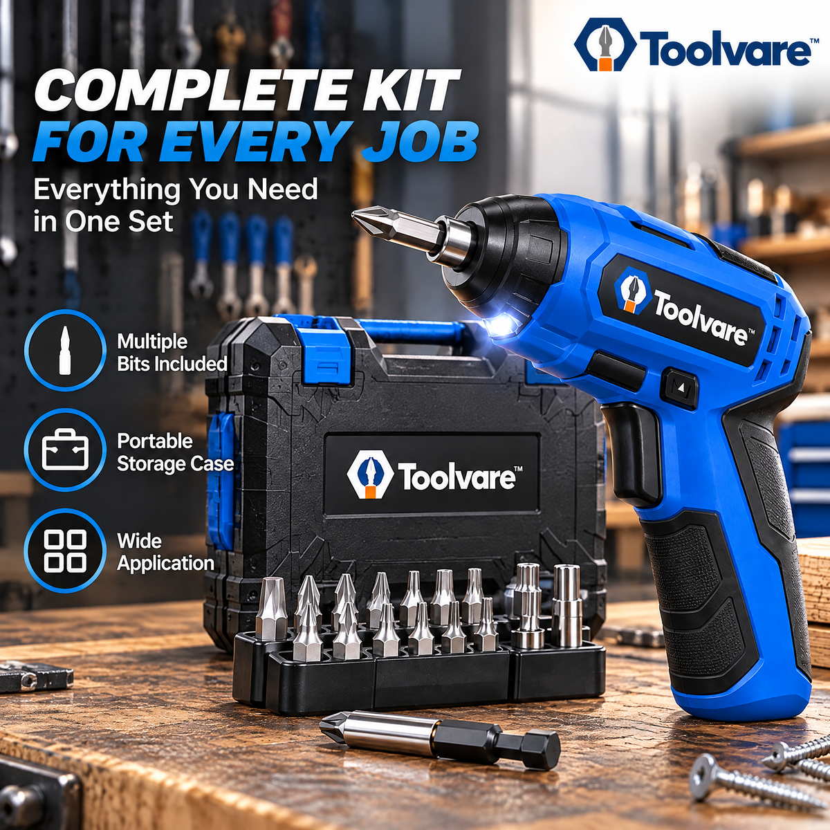 Toolvare™ 3.6V USB-C Rechargeable Cordless Electric Screwdriver with LED Light & Magnetic Bit Holder