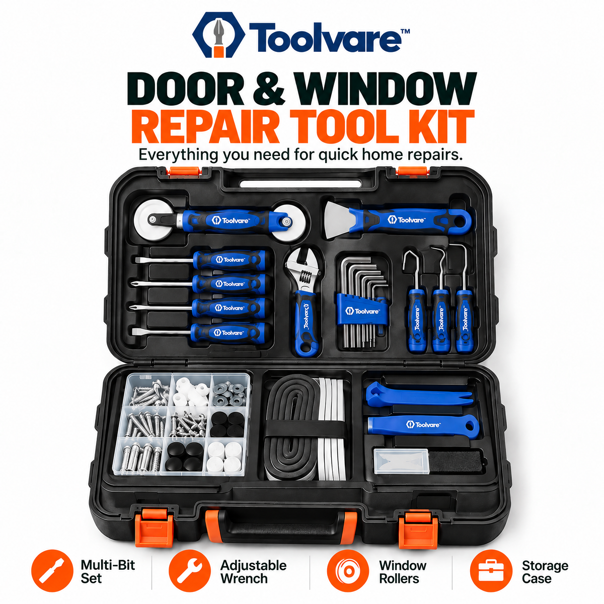 Toolvare™ Door & Window Repair Tool Kit with Multi-Function Home Maintenance Tools & Storage Case
