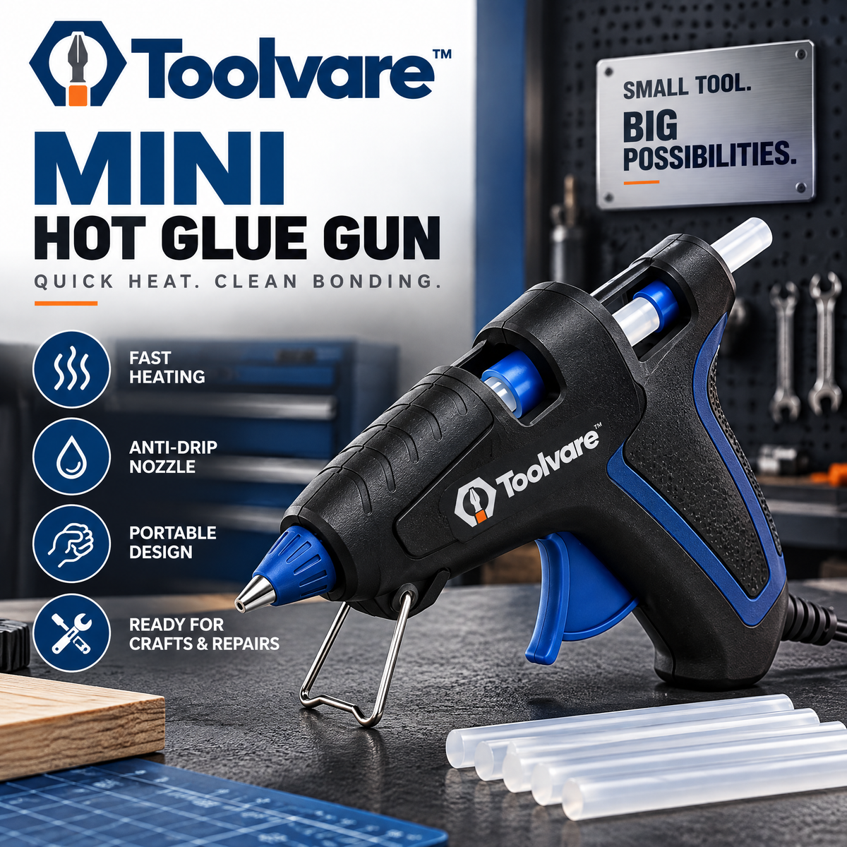 Toolvare™ Mini Fast-Heating Hot Glue Gun with Anti-Drip Nozzle for DIY & Repair Projects
