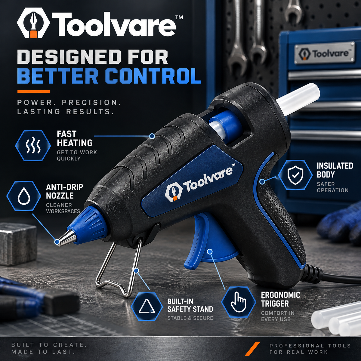 Toolvare™ Mini Fast-Heating Hot Glue Gun with Anti-Drip Nozzle for DIY & Repair Projects