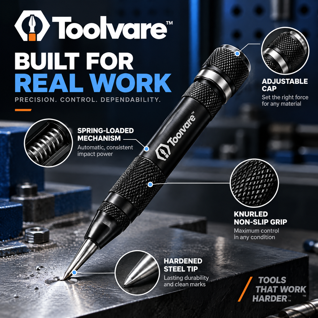 Toolvare™ Automatic Spring-Loaded Center Punch with Hardened Steel Precision Tip