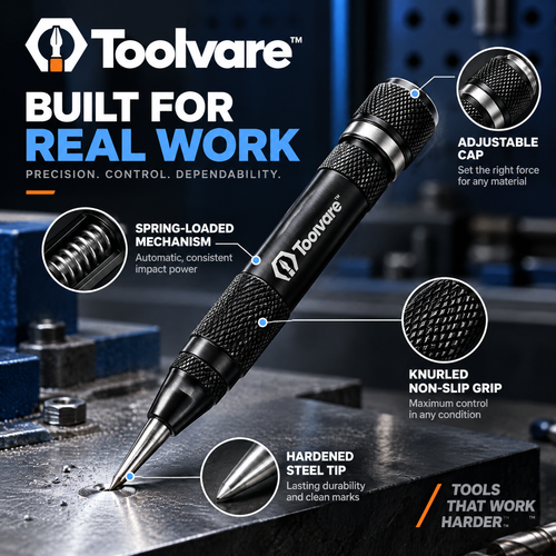 Toolvare™ Automatic Spring-Loaded Center Punch with Hardened Steel Precision Tip
