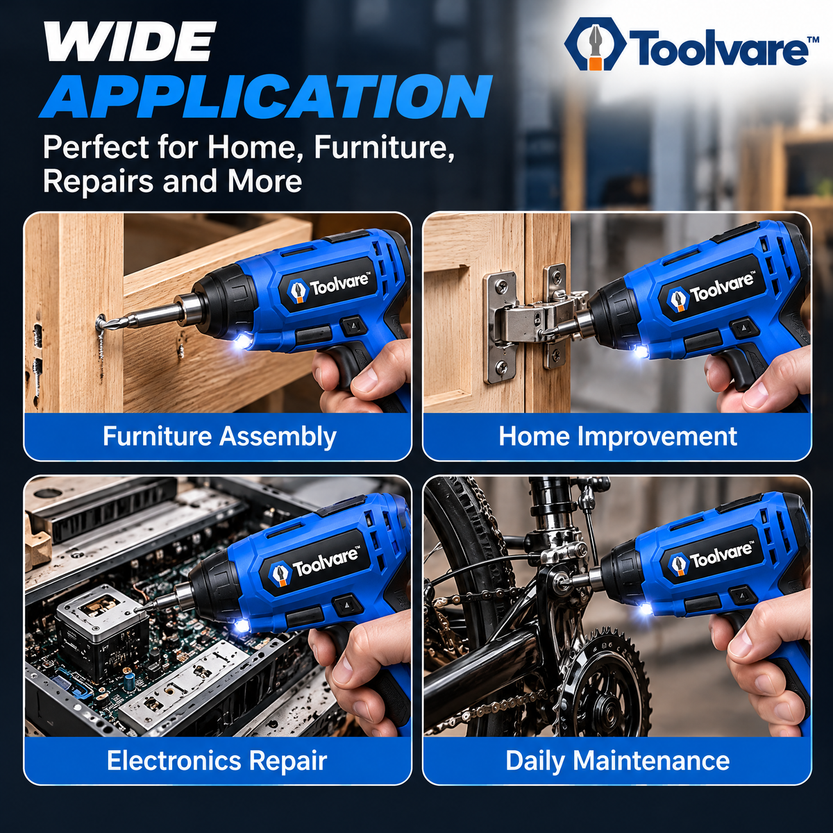 Toolvare™ 3.6V USB-C Rechargeable Cordless Electric Screwdriver with LED Light & Magnetic Bit Holder