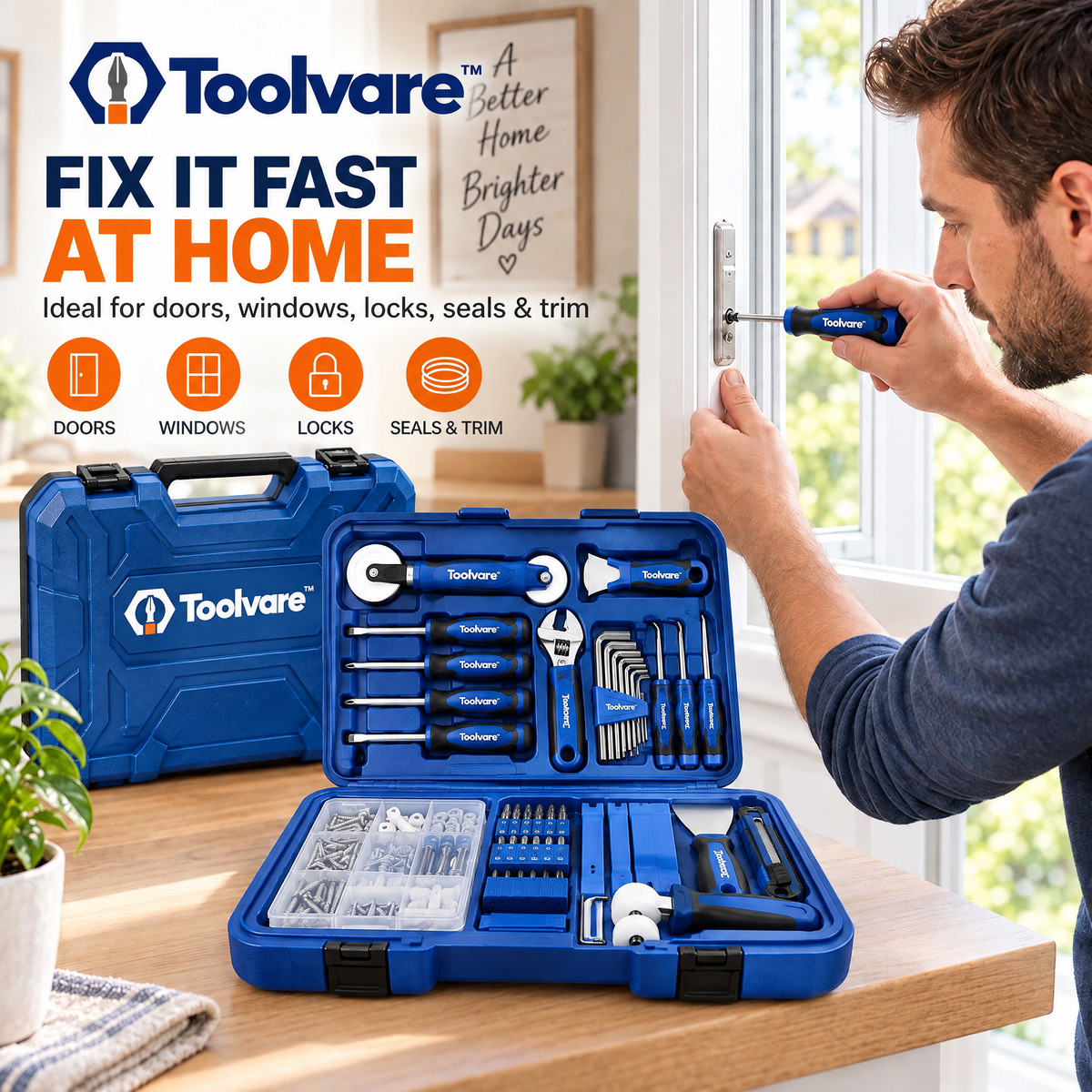 Toolvare™ Door & Window Repair Tool Kit with Multi-Function Home Maintenance Tools & Storage Case